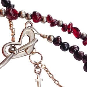 Vintage Gemstone Silver Necklace Sterling Heart Toggle Artisan Beaded Jewelry